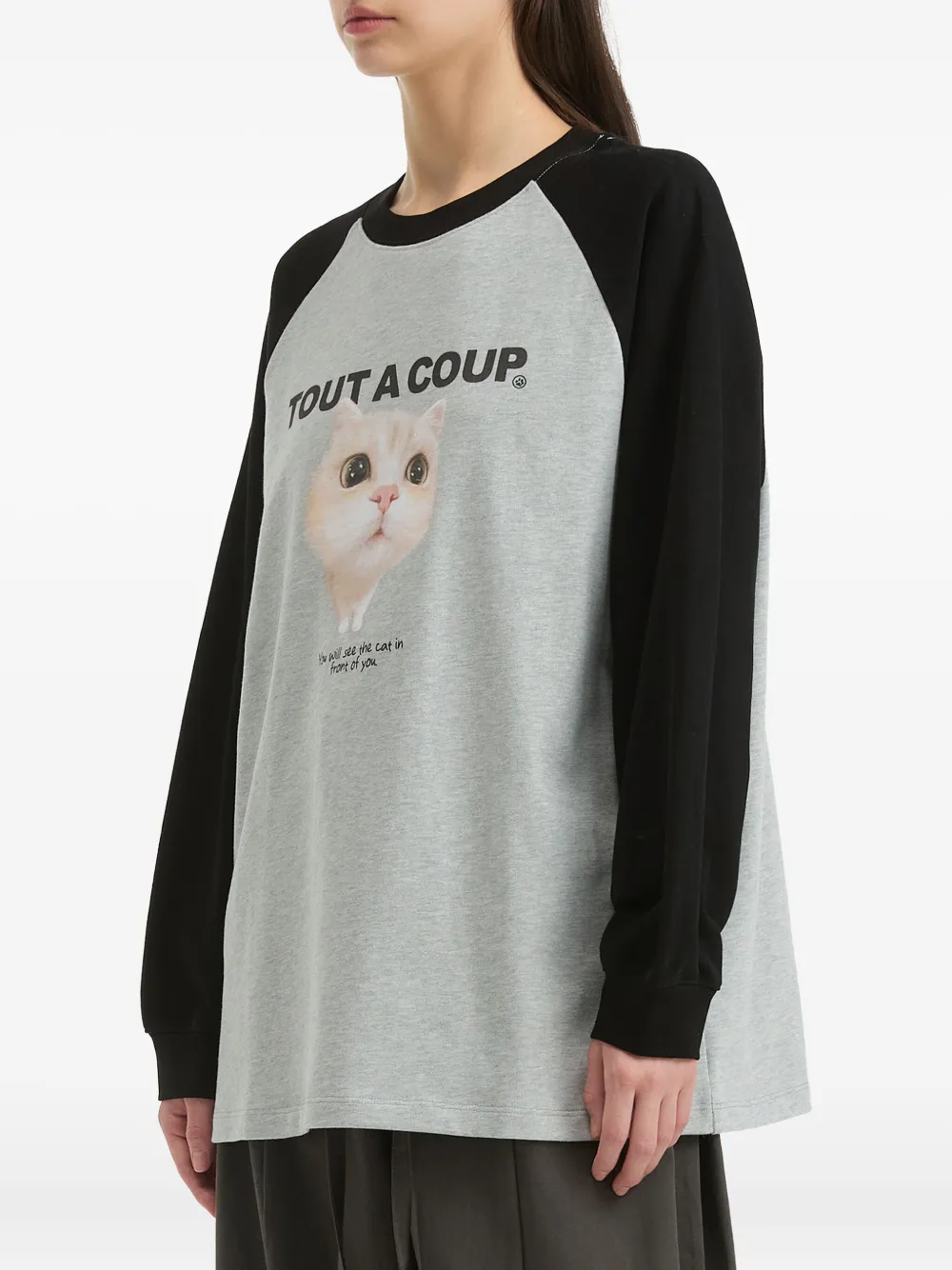 Tout A Coup Cat-print T-shirt In Gray