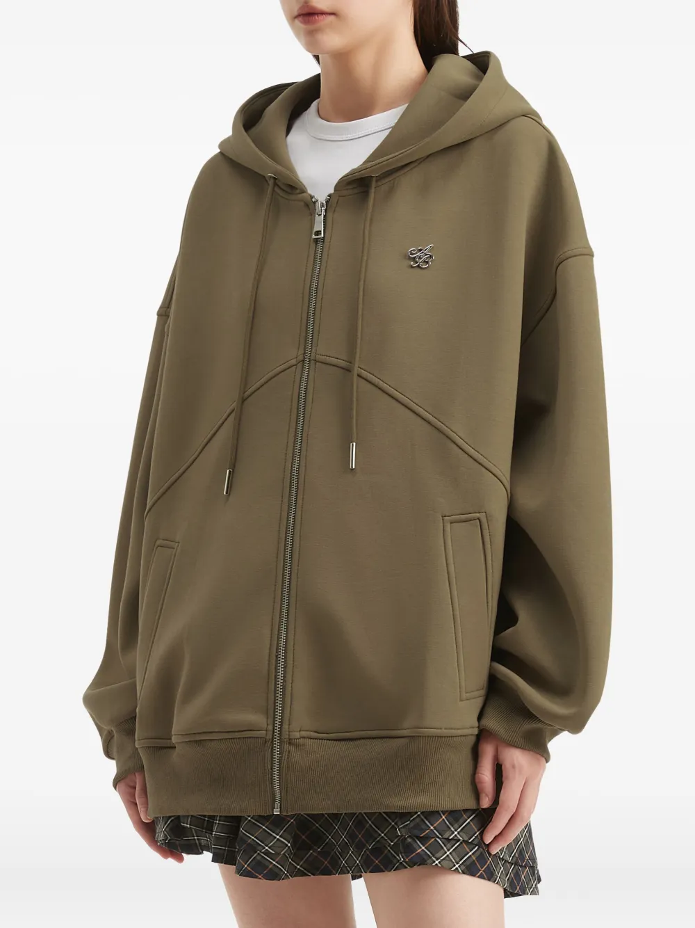 b+ab Hoodie met rits en logodetail Groen