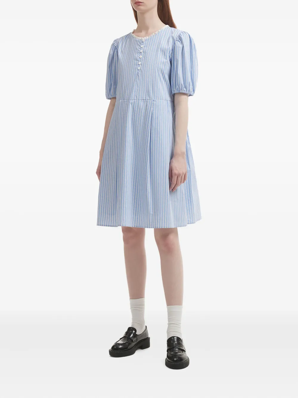 b+ab Gestreepte mini-jurk met pofmouwen Blauw