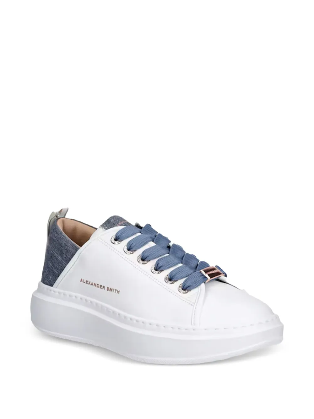 Alexander Smith denim-panelled lace-up sneakers White