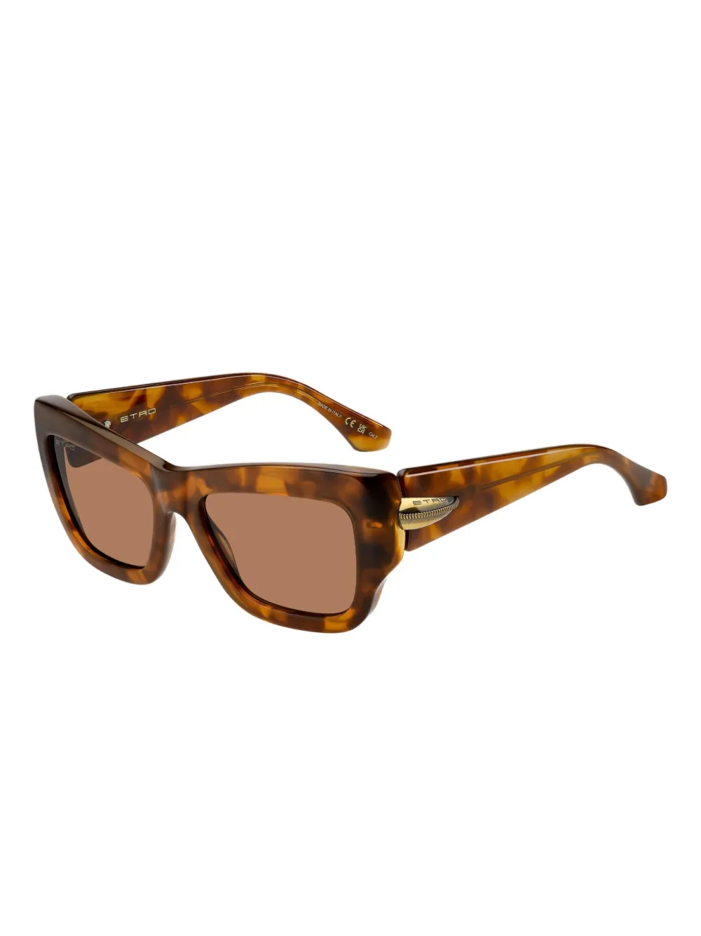 ETRO Zonnebril met rechthoekig montuur en schildpadschild design Bruin