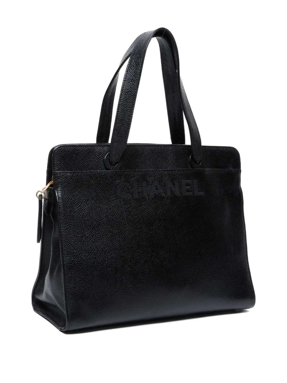 Pre-owned Chanel 1997-1999 Embossed-logo Tote Bag In Black