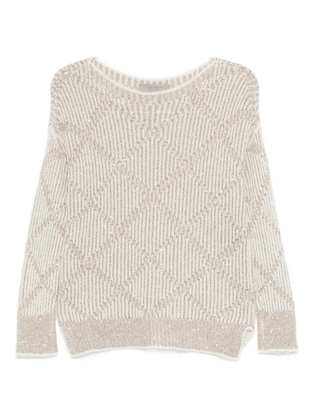 D Exterior Sequin-embellished Diamond-pattern Sweater In Neutral