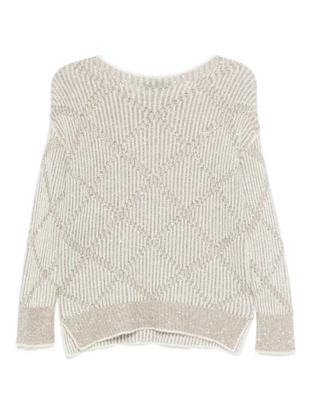 D Exterior Sequin-embellished Diamond-pattern Sweater In Neutral