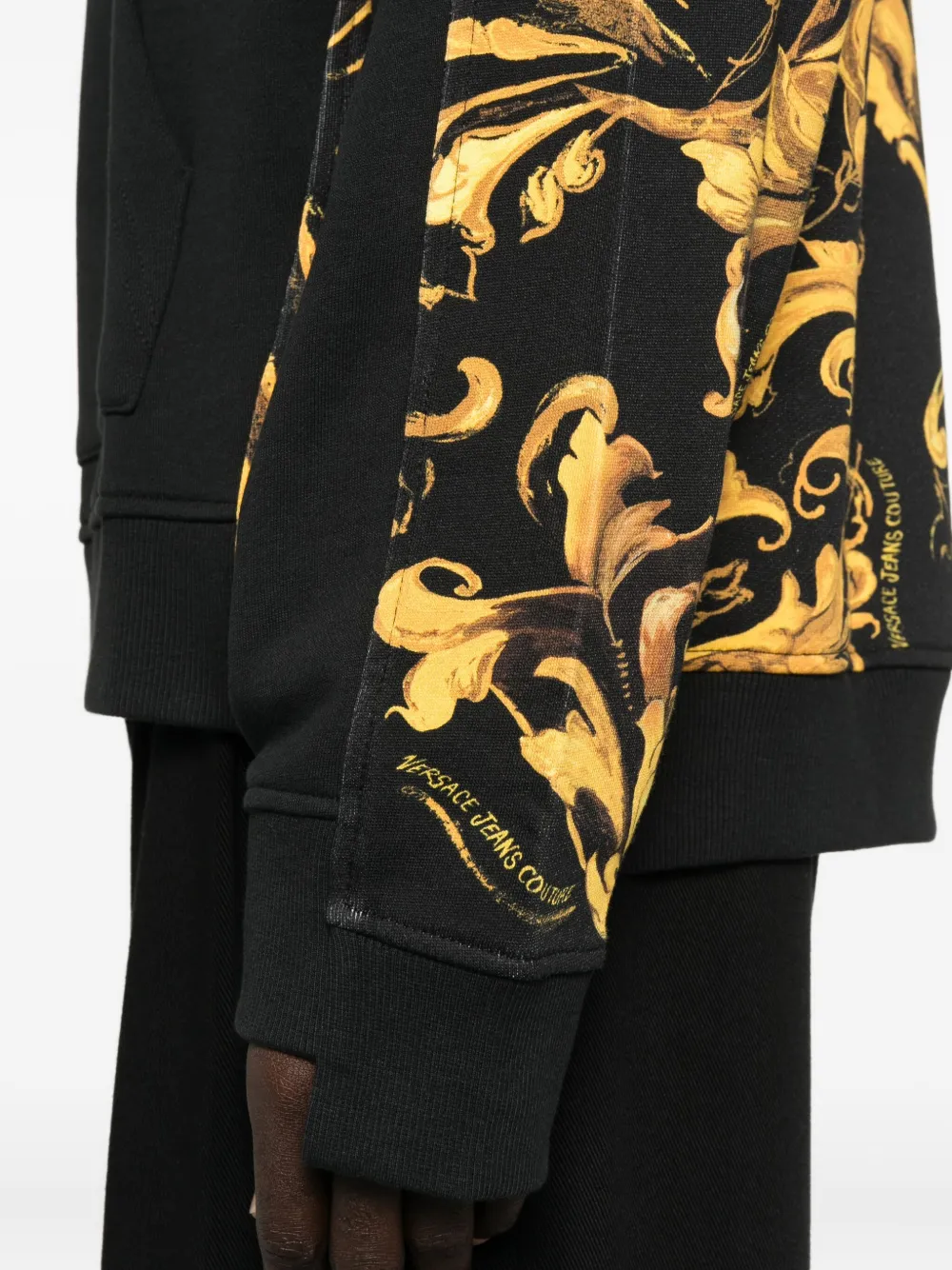 Versace Jeans Couture Hoodie met barokprint en vlakken Zwart