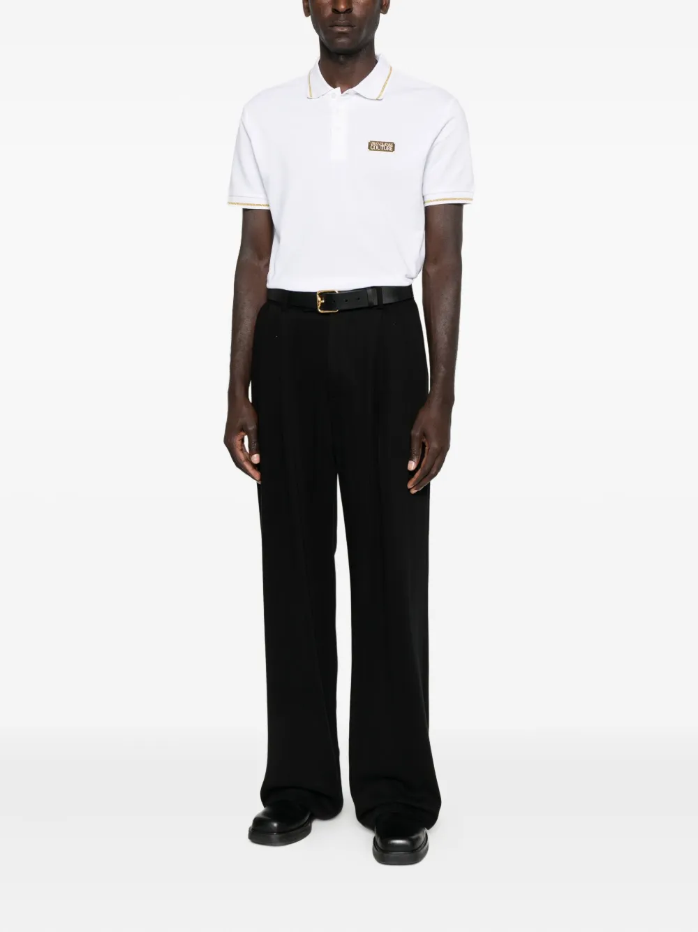 Versace Jeans Couture gold-trimmed logo-detail polo shirt - Wit