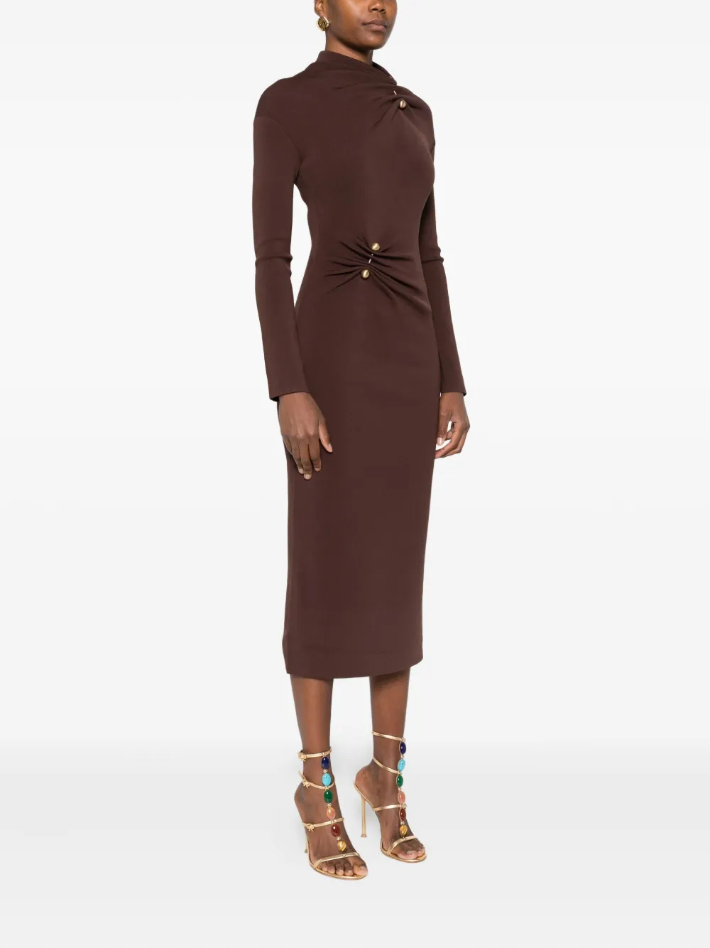 Cult Gaia Twist-detail Button Midi Dress In Brown