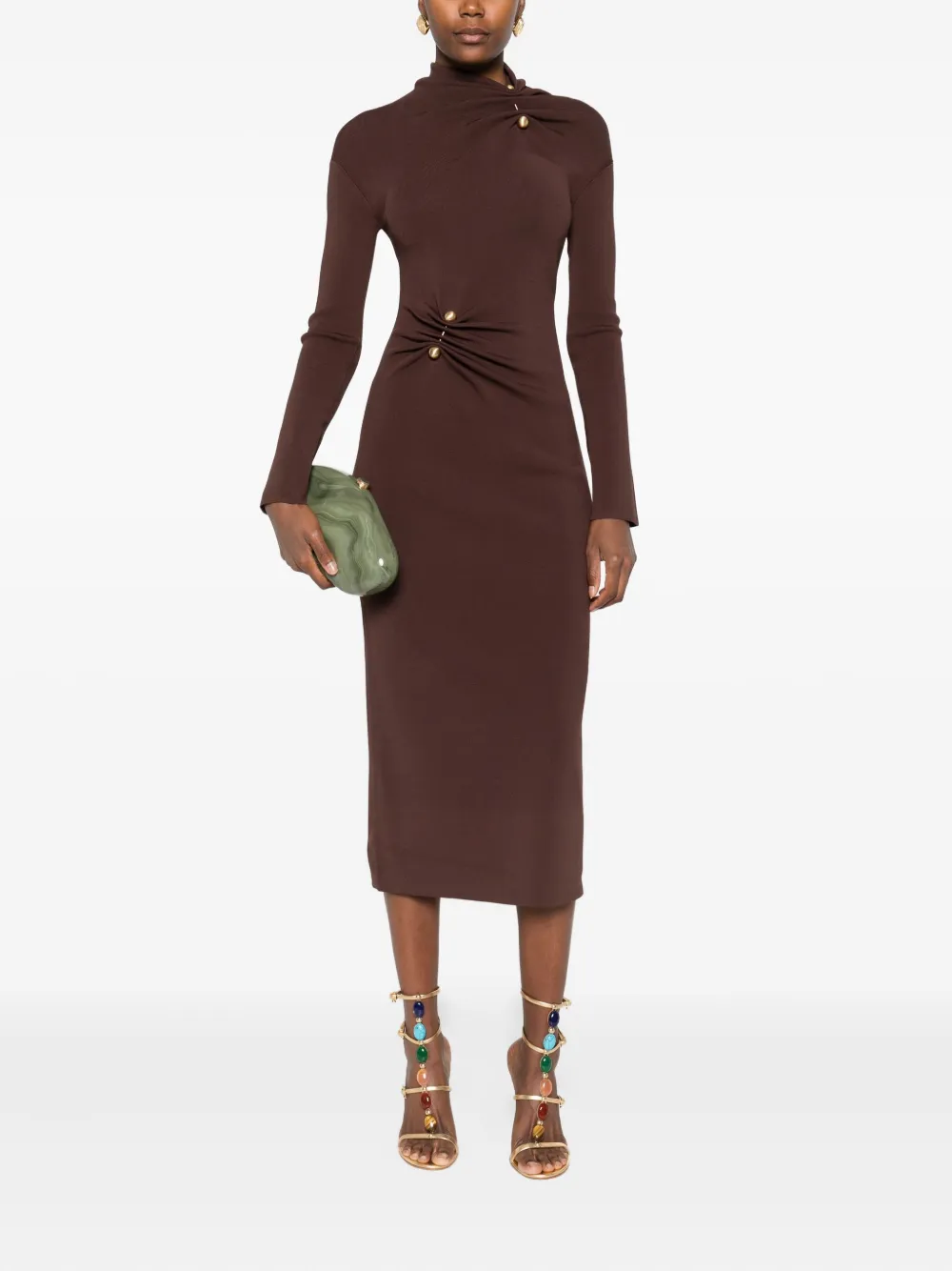 Cult Gaia twist-detail button midi dress - Bruin