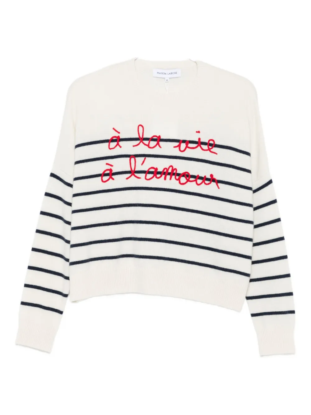 Maison Labiche Buzelin Striped Embroidered-lettering Sweater In White