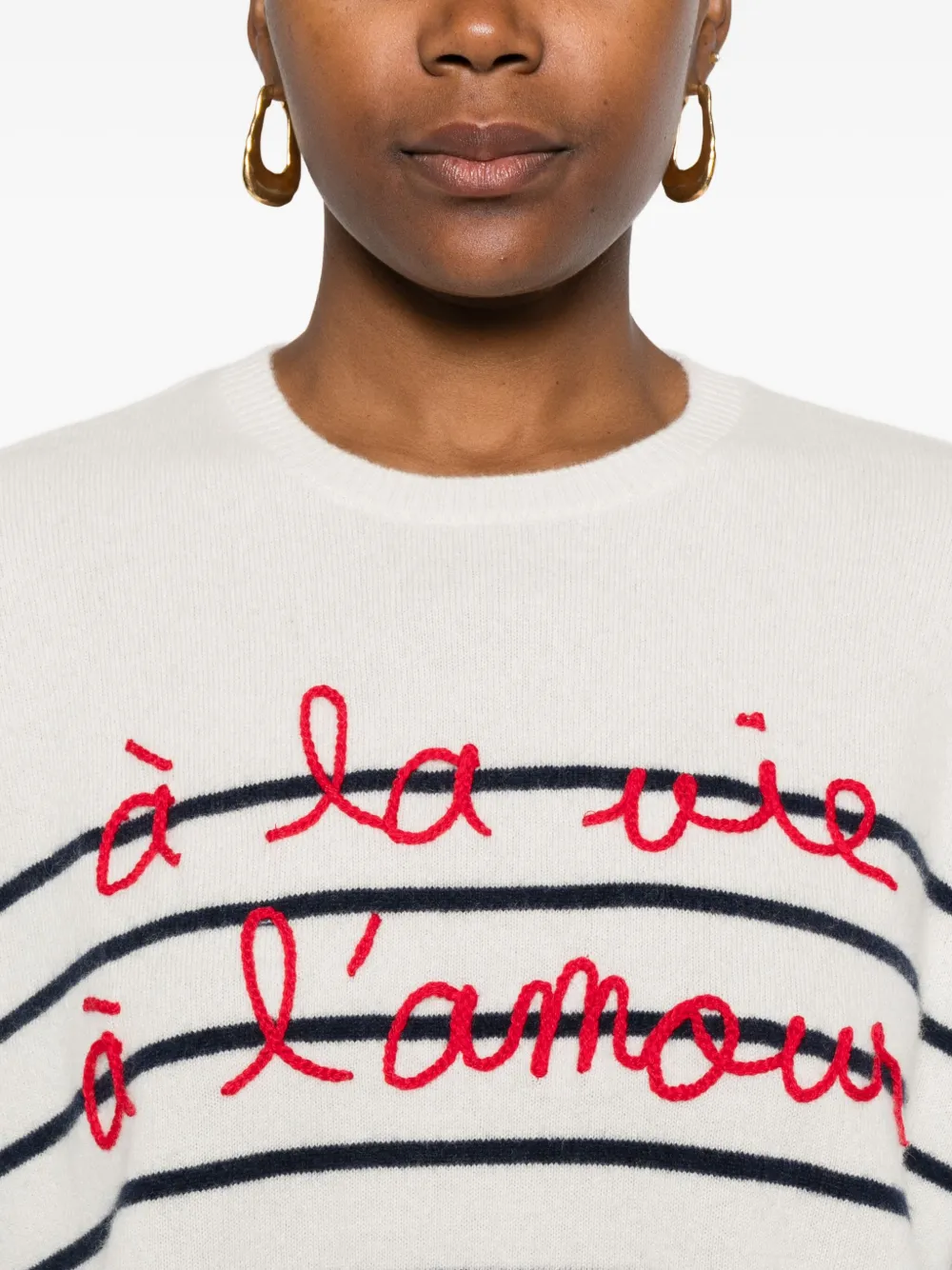 Maison Labiche Buzelin Striped Embroidered-lettering Sweater In White