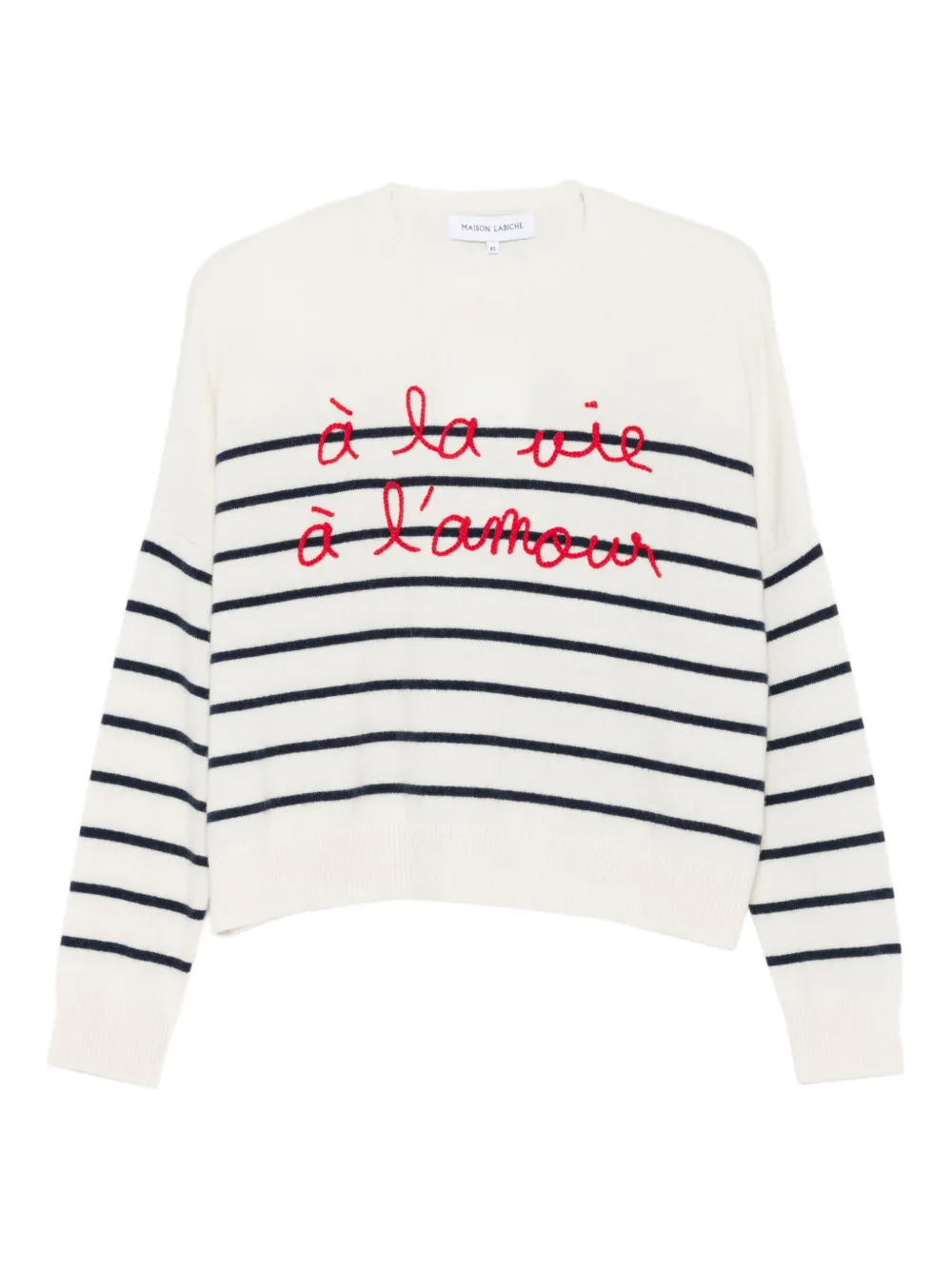 Maison Labiche Buzelin striped embroidered-lettering sweater | White | Image 1
