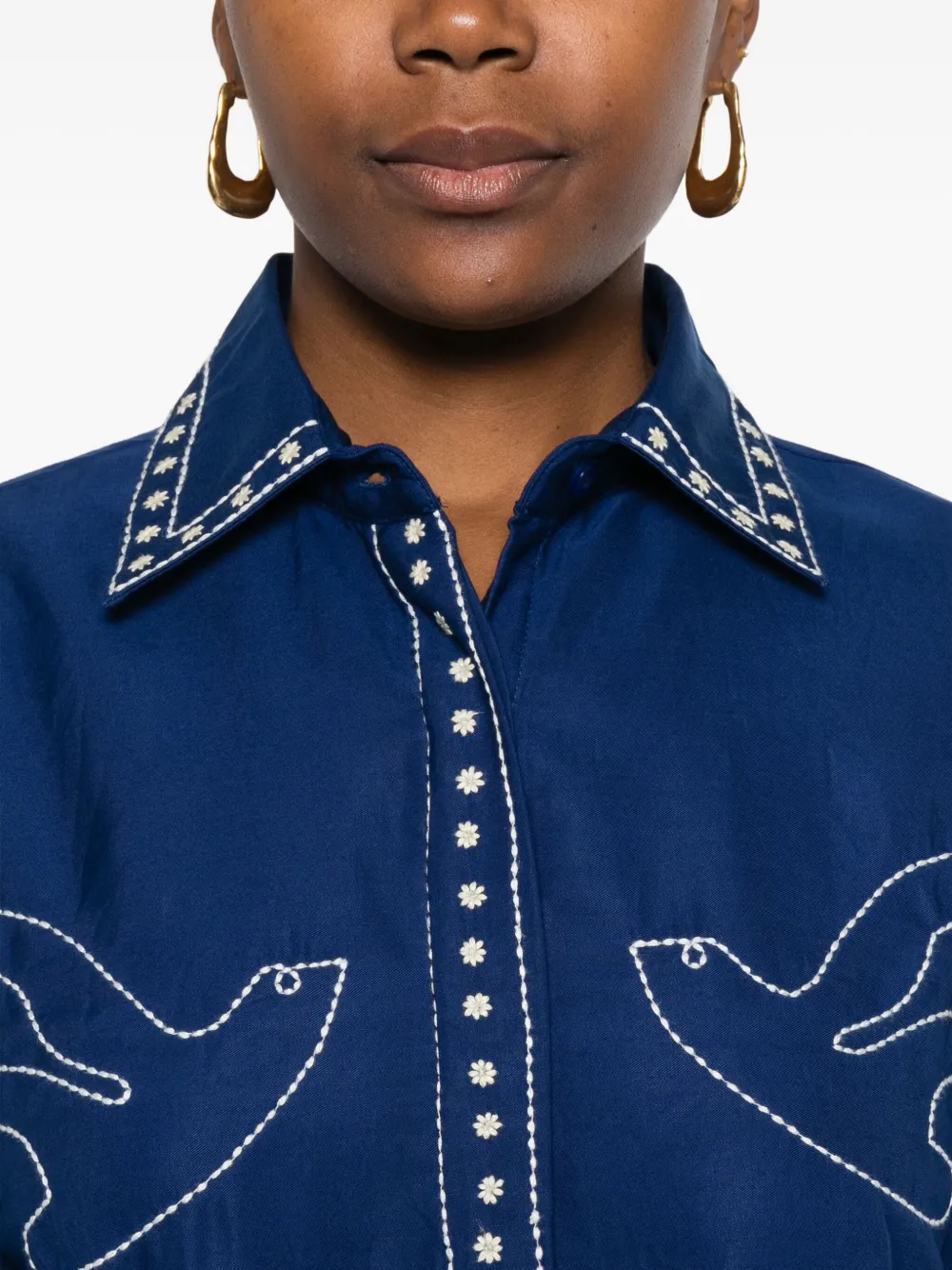Maison Labiche Vallès blouse met geborduurde vogel Blauw