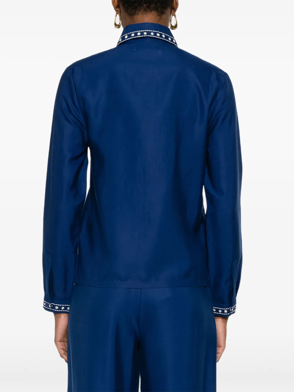 Maison Labiche Vallès blouse met geborduurde vogel Blauw