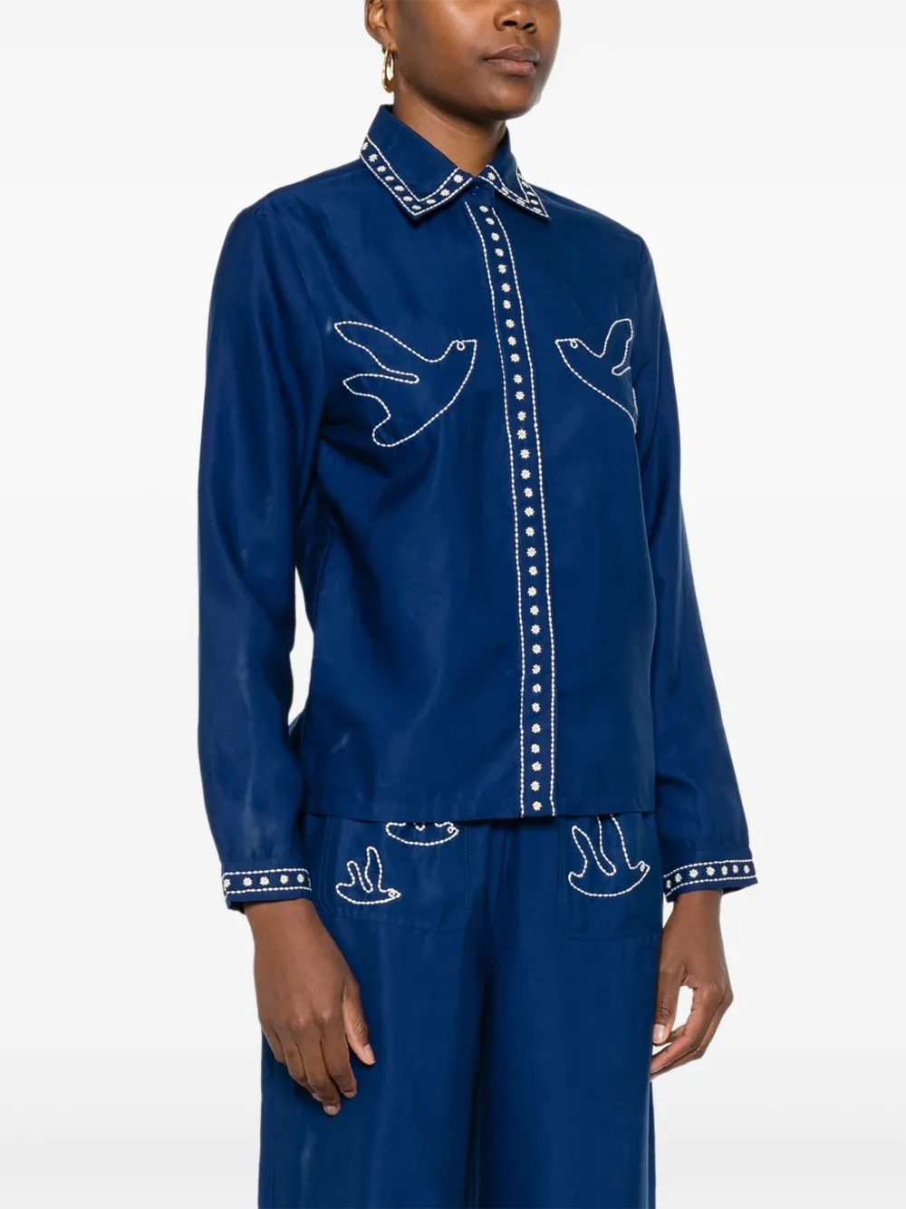 Maison Labiche Vallès blouse met geborduurde vogel Blauw