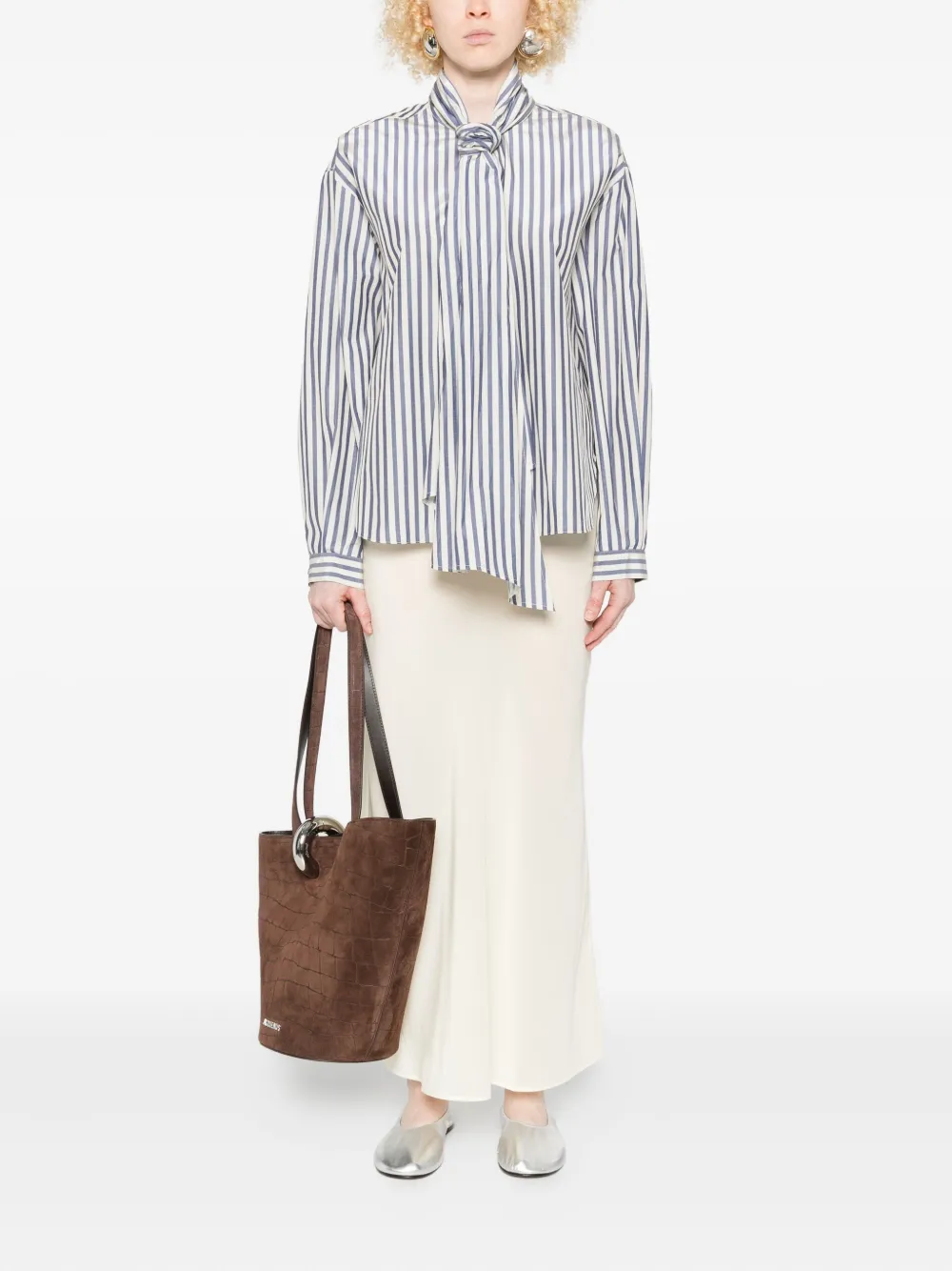 Forte Forte striped bow-neck shirt - Blauw