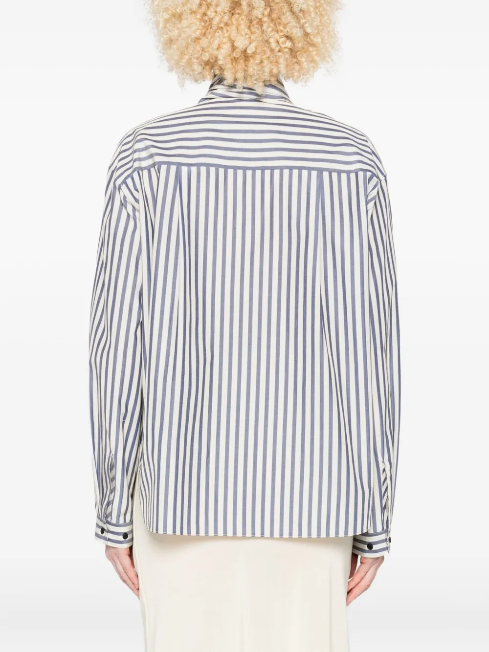 Forte Forte Vertical Striped Blouse With Distinctive Bow Tie In Blue