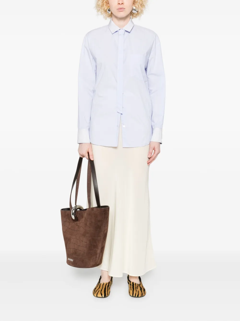Forte Forte Katoenen blouse met gestrikte hals - Blauw
