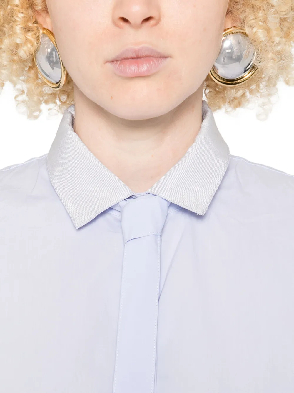 Forte Katoenen blouse met gestrikte hals Blauw