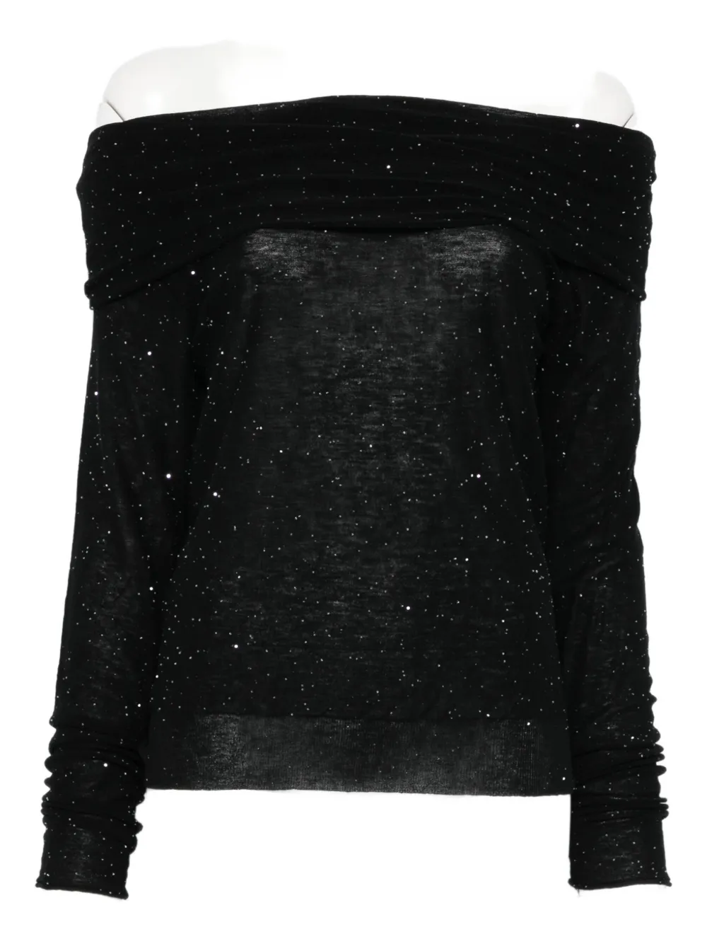Roberto Collina Micro Sequins Off-shoulders Sweater Clothing In Black