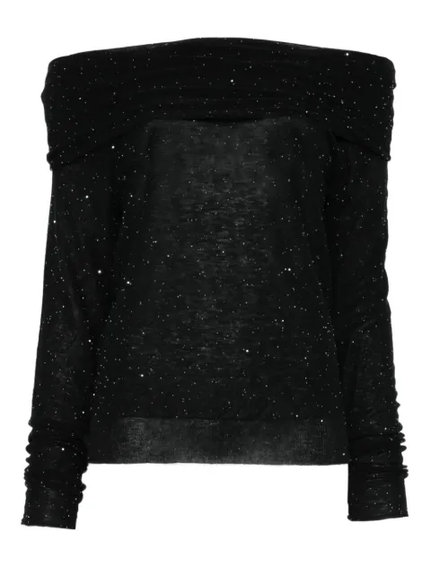 Roberto Collina sequin-embellished off-shoulder wool top
