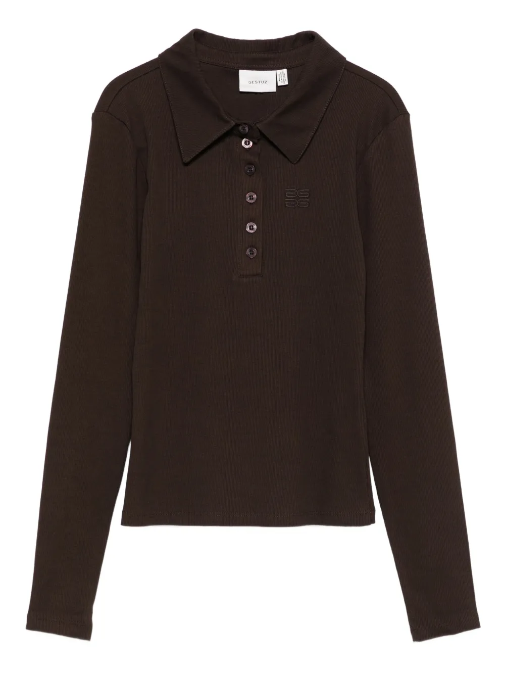 Gestuz GZdrew ribbed polo top | Brown | Image 1
