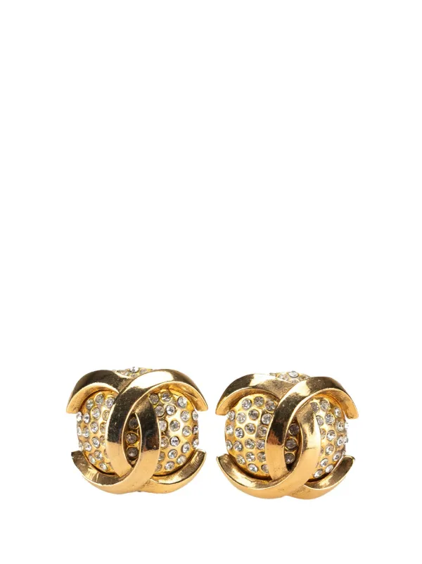 CHANEL Pre-Owned 1980-1990 Gold Plated CC Rhinestone Clip