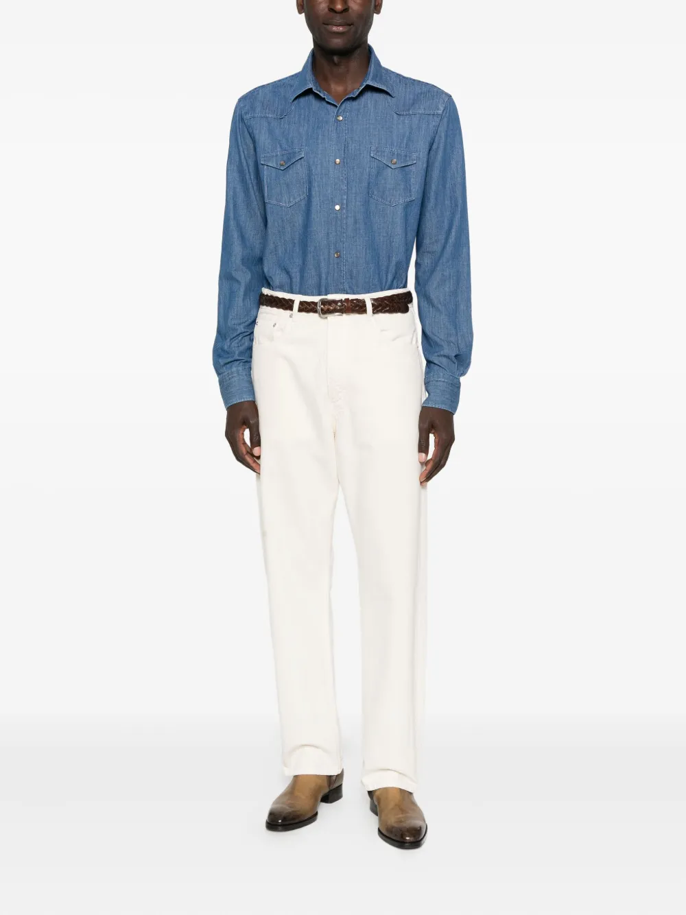 Barba denim flap-pocket shirt - Blauw