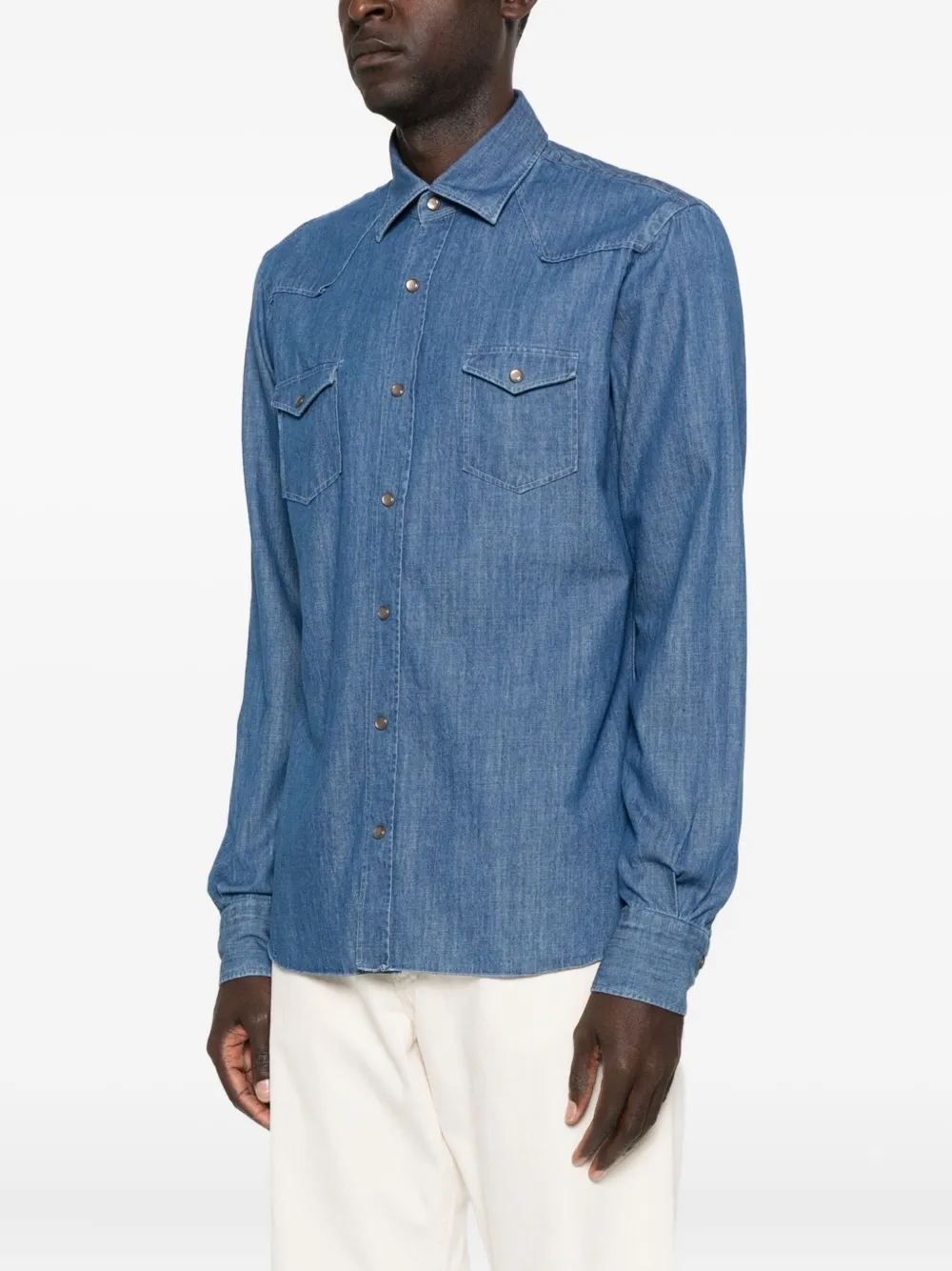 Barba Overhemd met klepzak Blauw