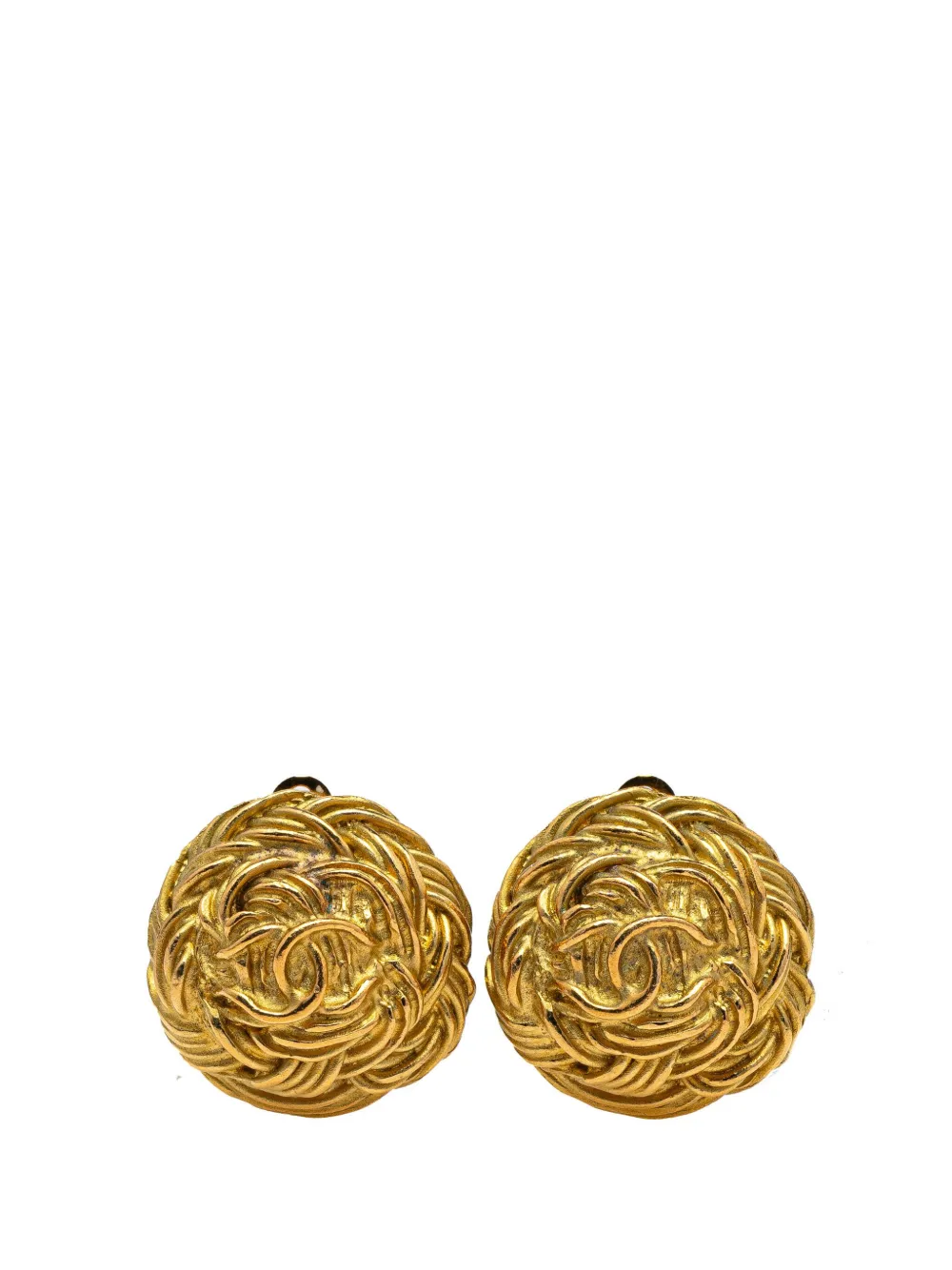 CHANEL Pre-Owned 1995 ゴールドプレーテッド ココマーク マトラッセ ラウンド クリップオン コスチューム イヤリング CHANEL Pre-Owned 1995 ゴールドプレーテッド ココマーク マトラッセ ラウンド クリップオン コスチューム イヤリング