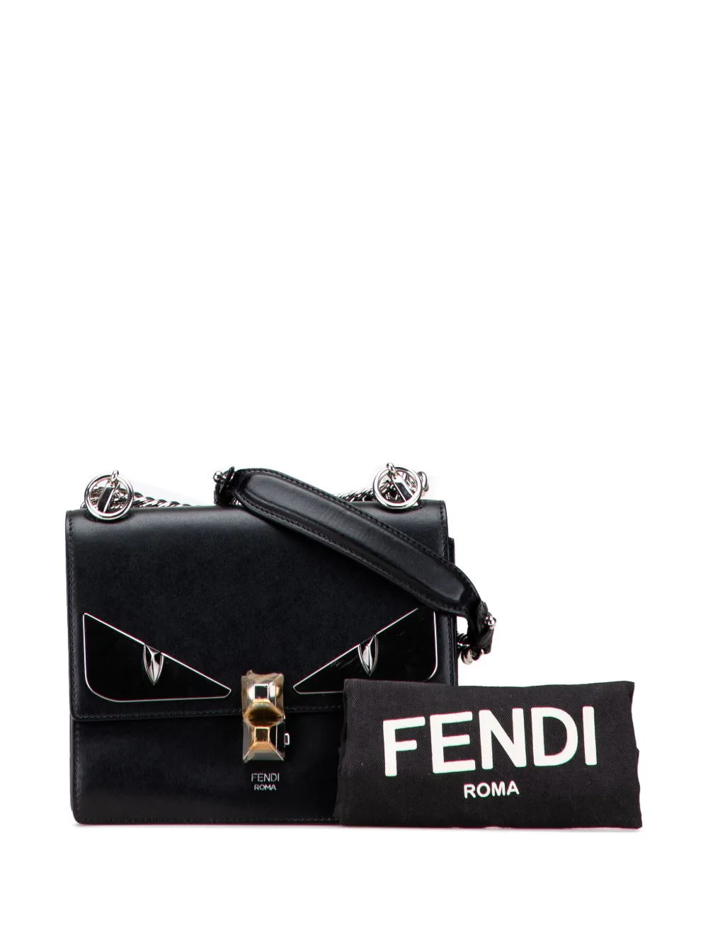 Pre-owned Fendi 2010-2025 Mini Leather Monster Kan I Crossbody Bag In Black