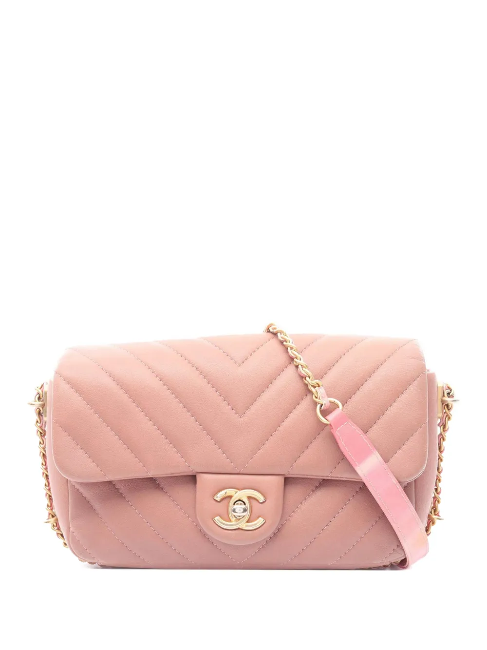 CHANEL Pre-Owned 2018 ミニ レクタンギュラー シェブロン ラムスキン チェーンアラウンド フラップ ショルダーバッグ CHANEL Pre-Owned 2018 ミニ レクタンギュラー シェブロン ラムスキン チェーンアラウンド フラップ ショルダーバッグ