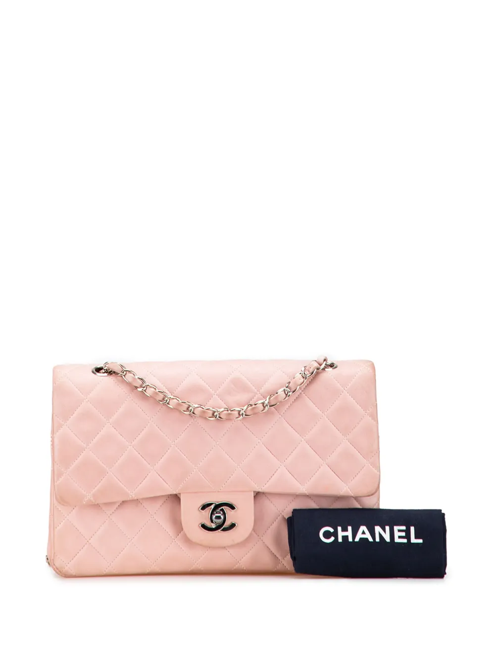 Pre-owned Chanel 1996-1997 Medium Classic Lambskin Double Flap Shoulder Bag In Pink