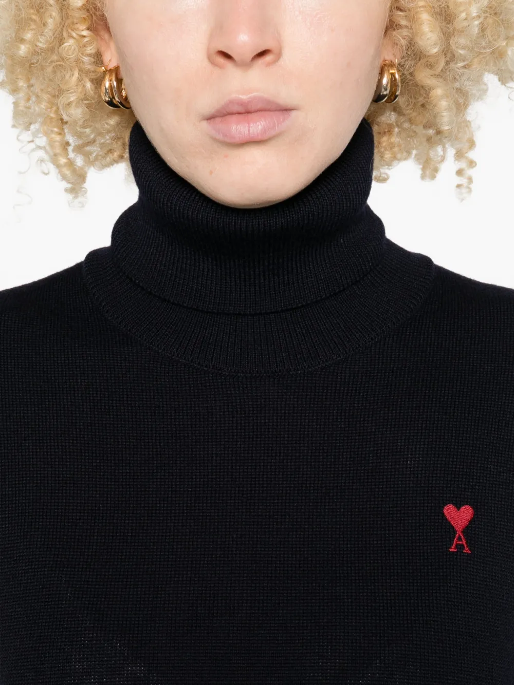 Ami Alexandre Mattiussi Cropped Turtleneck Sweater With Fitted Silhouette In Black
