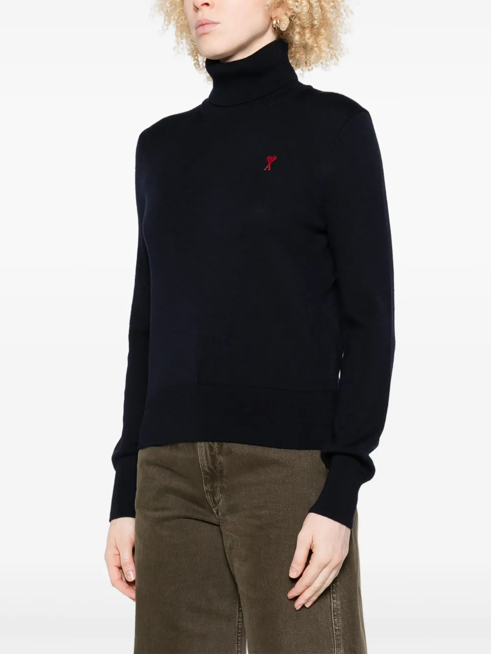 Ami Alexandre Mattiussi Cropped Turtleneck Sweater With Fitted Silhouette In Black