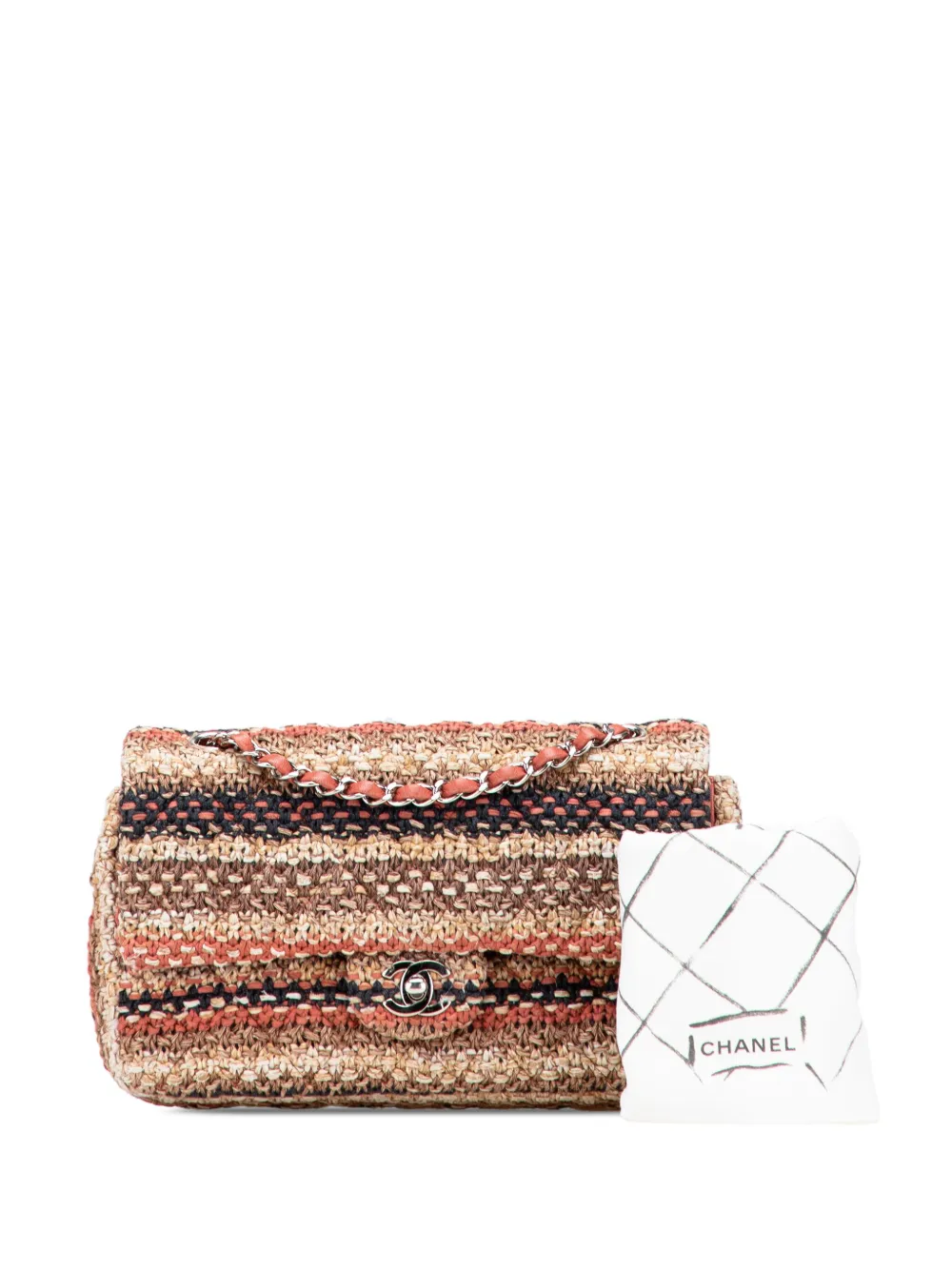 Pre-owned Chanel 2018 Medium Classic Tweed Double Flap Shoulder Bag In Brown