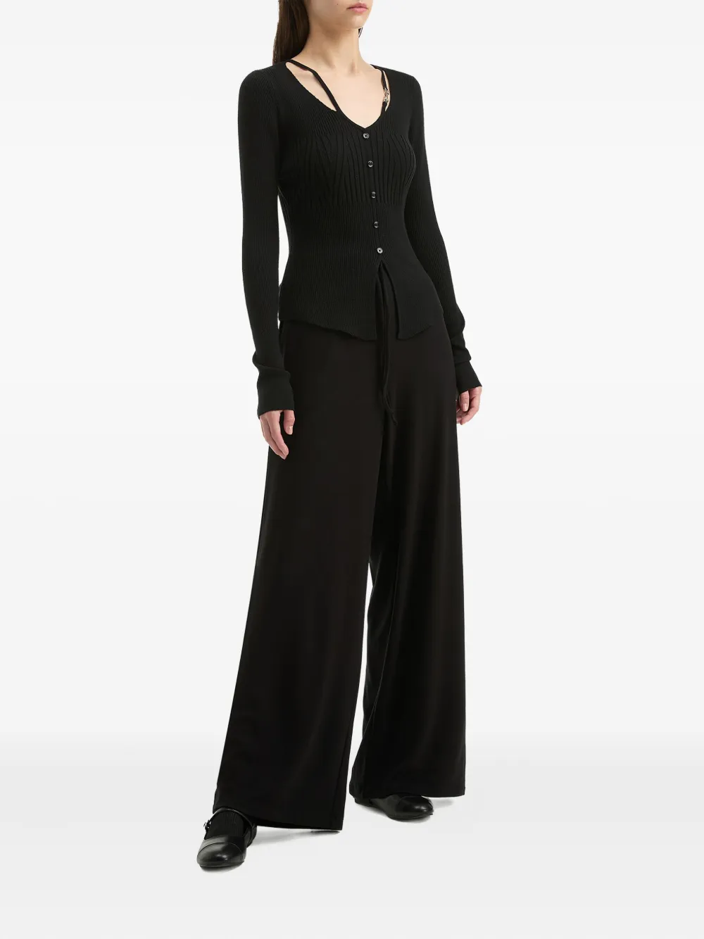 B+ab Button-fastening Ribbed Cardigan In Black