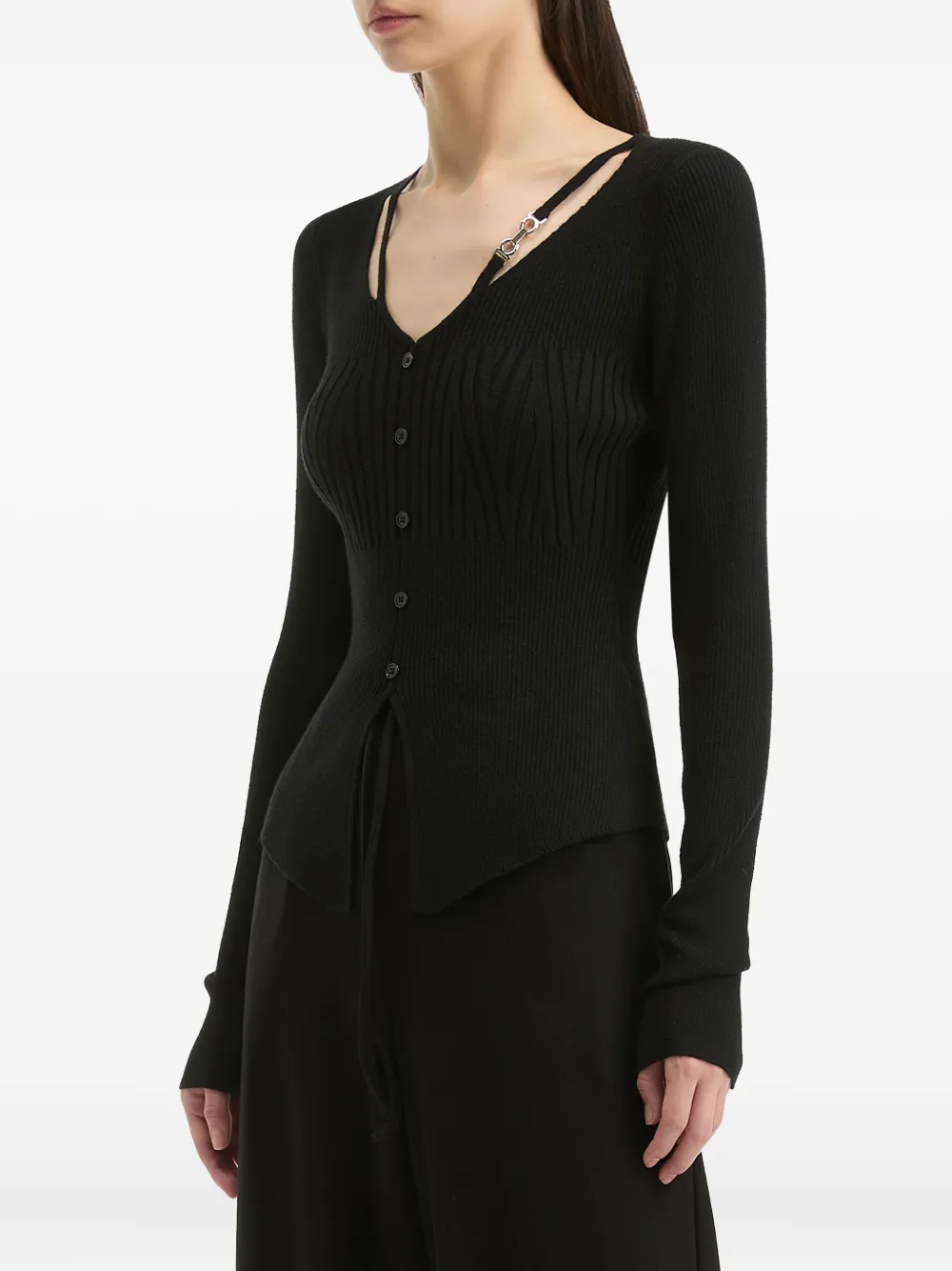 B+ab Button-fastening Ribbed Cardigan In Black