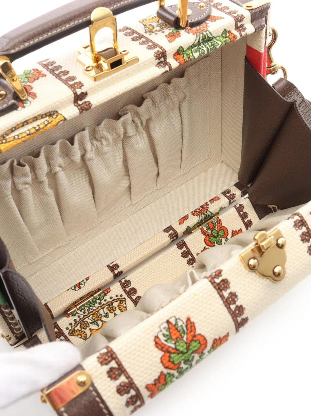 Pre-owned Gucci 2016-2025 100 Centennial Canvas Music Is Mine Beauty Case Vanity Bag In Brown
