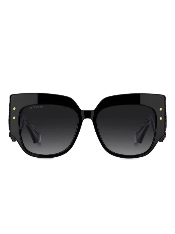Etro Blossom-embellished Rectangle-frame Sunglasses in Black