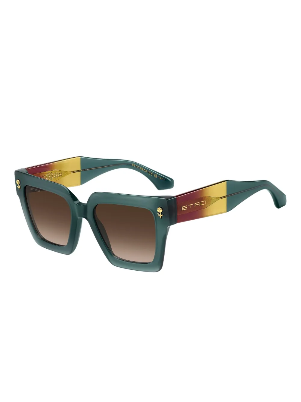Etro Rose-embellished Square-frame Sunglasses In Green