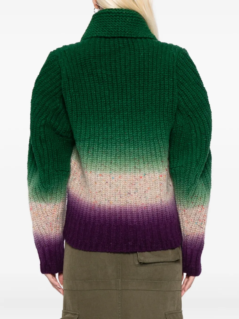 Sacai Multicolor Knitted Wool Bomber Cardigan In Green
