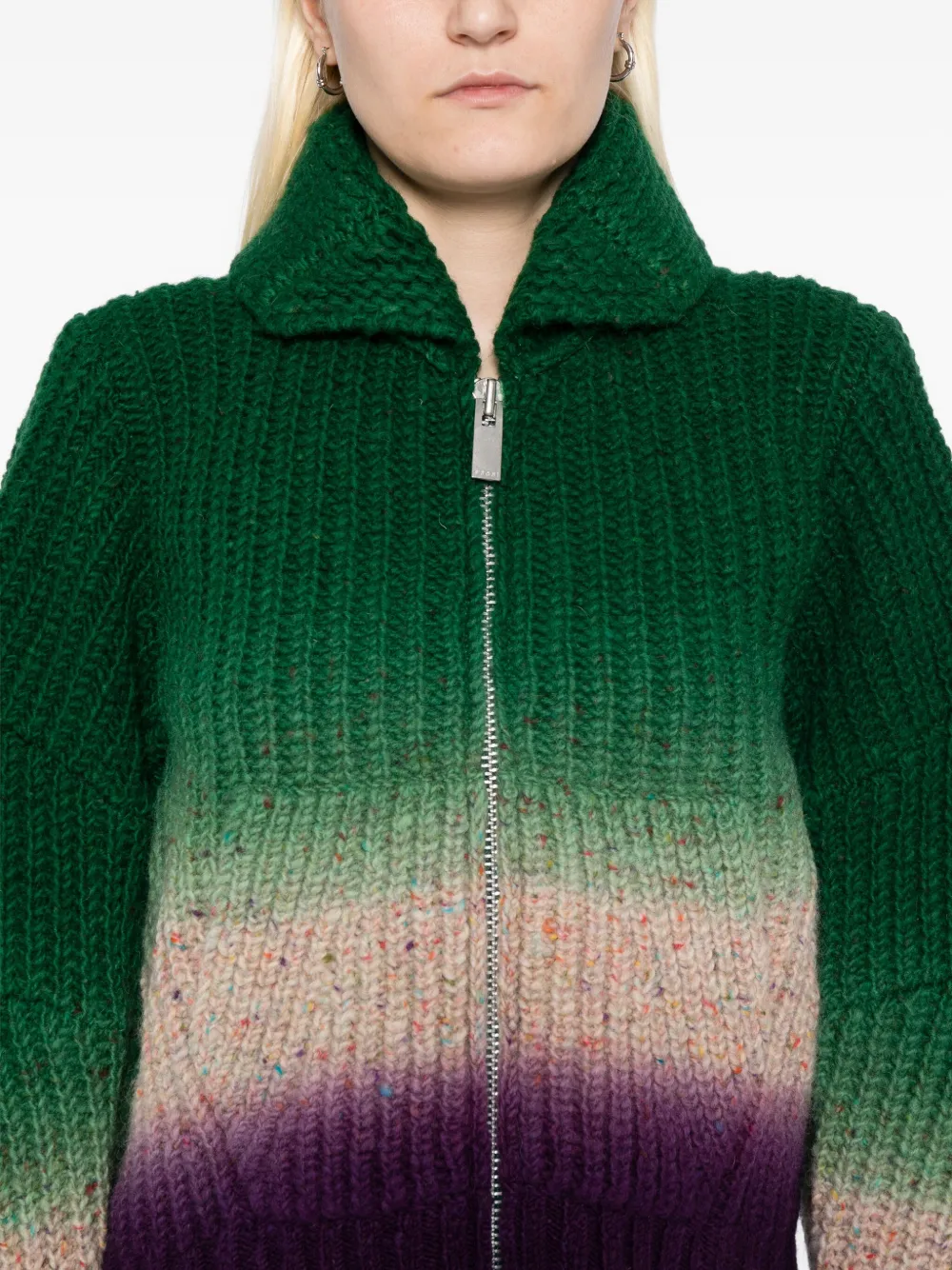 Sacai Multicolor Knitted Wool Bomber Cardigan In Green