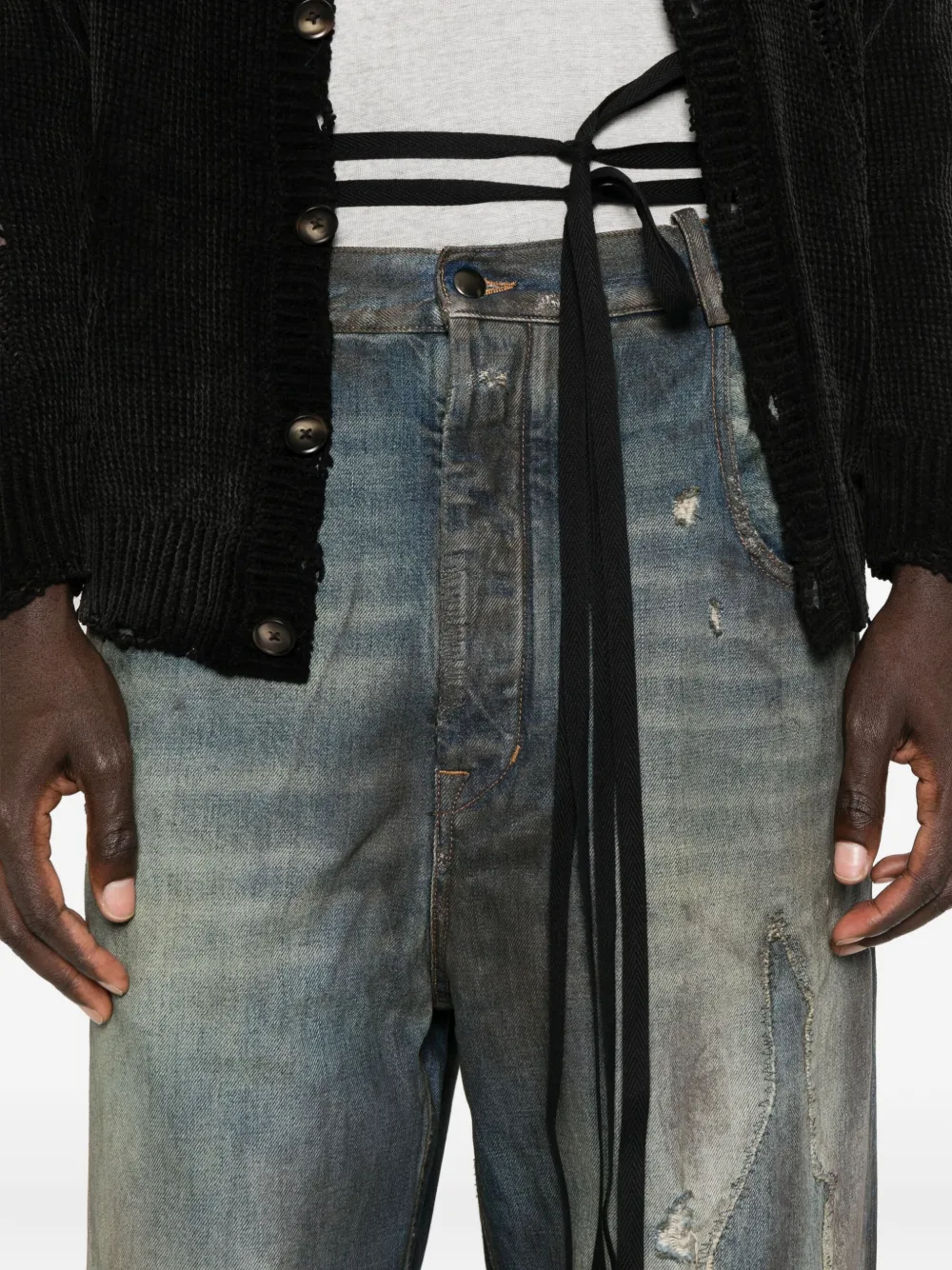 Ann Demeulemeester Distressed Panelled Jeans In Blue