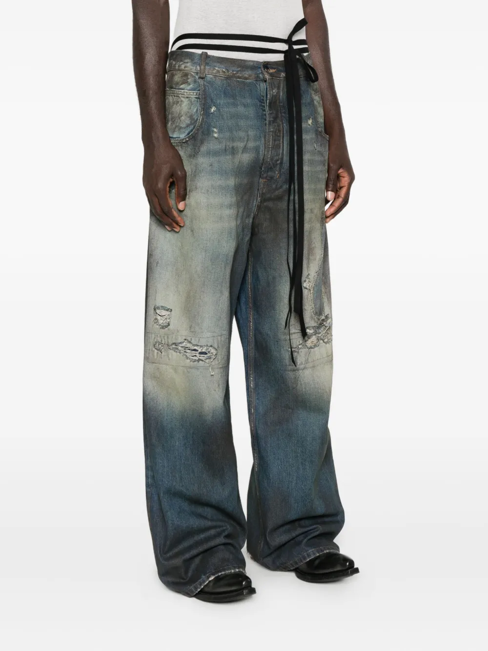 Ann Demeulemeester Distressed Panelled Jeans In Blue