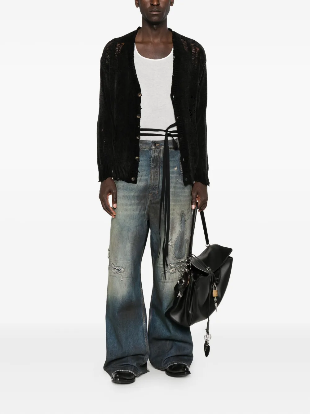 Ann Demeulemeester Distressed Panelled Jeans In Blue