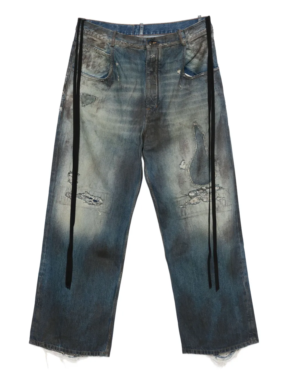 Ann Demeulemeester Distressed Panelled Jeans In Blue