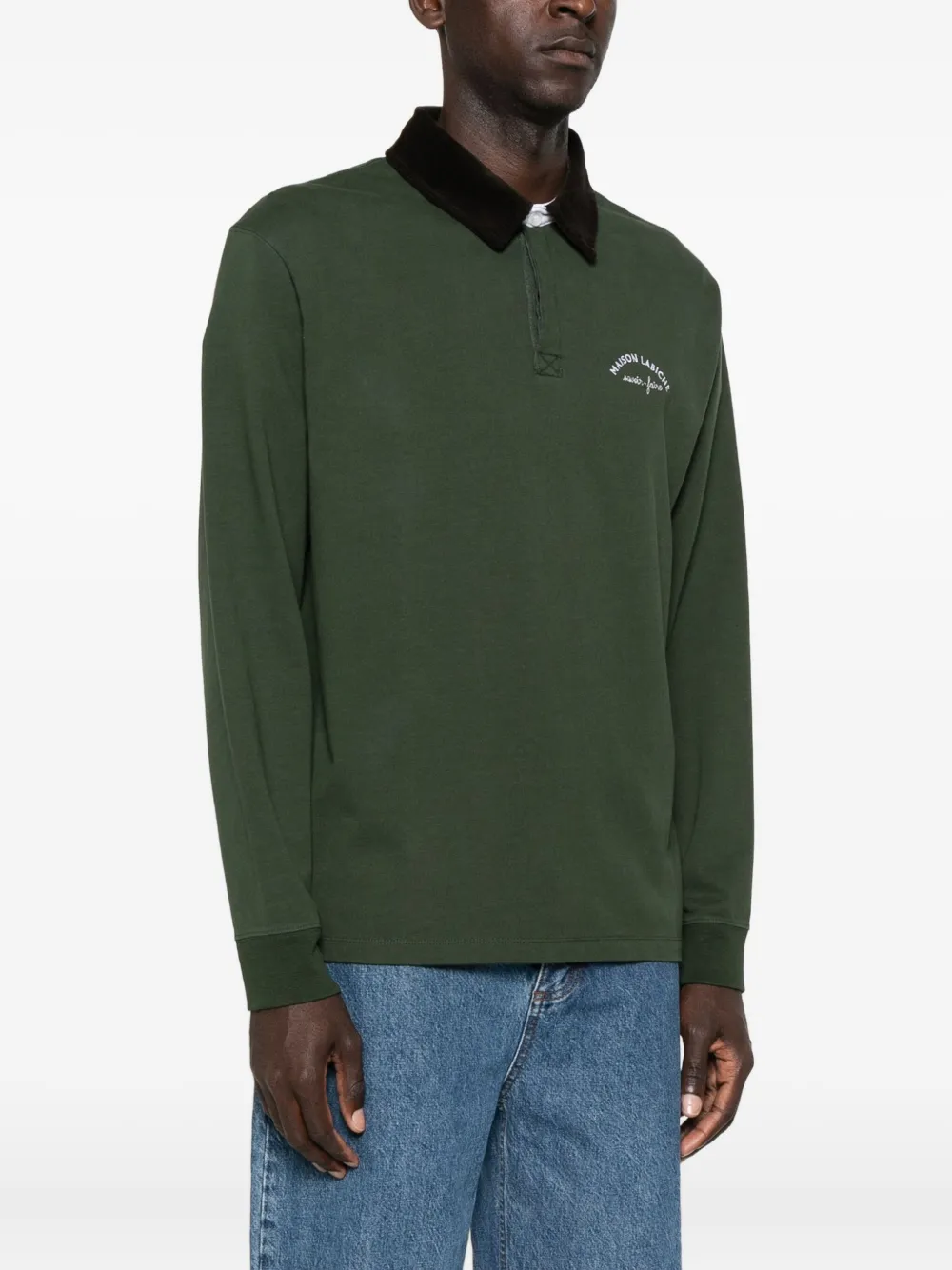 Maison Labiche Overhemd met fluwelen kraag en lange mouwen Groen