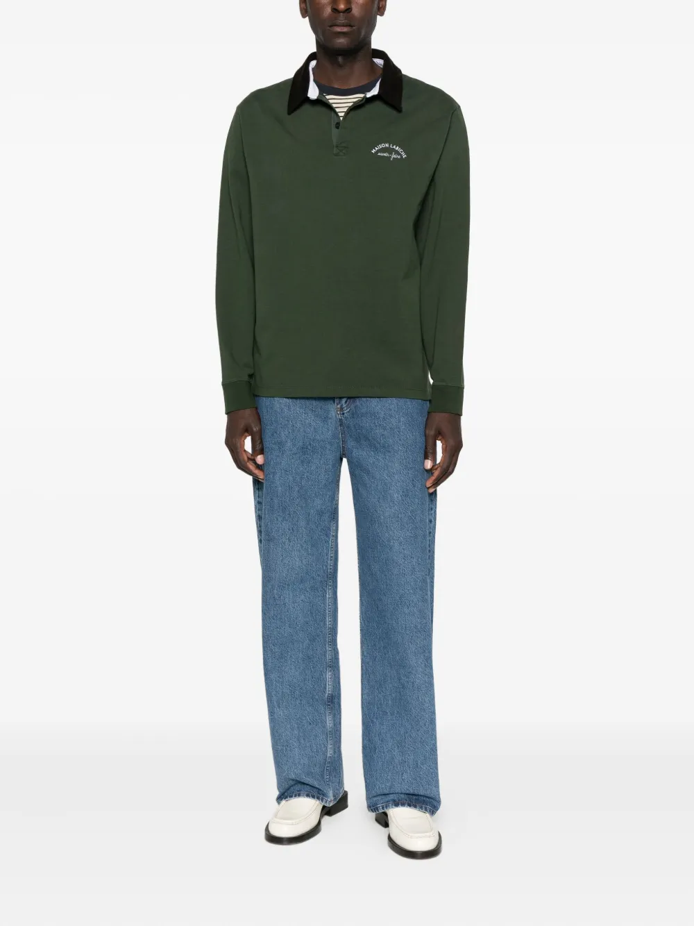 Maison Labiche long-sleeve velvet-collared shirt - Groen