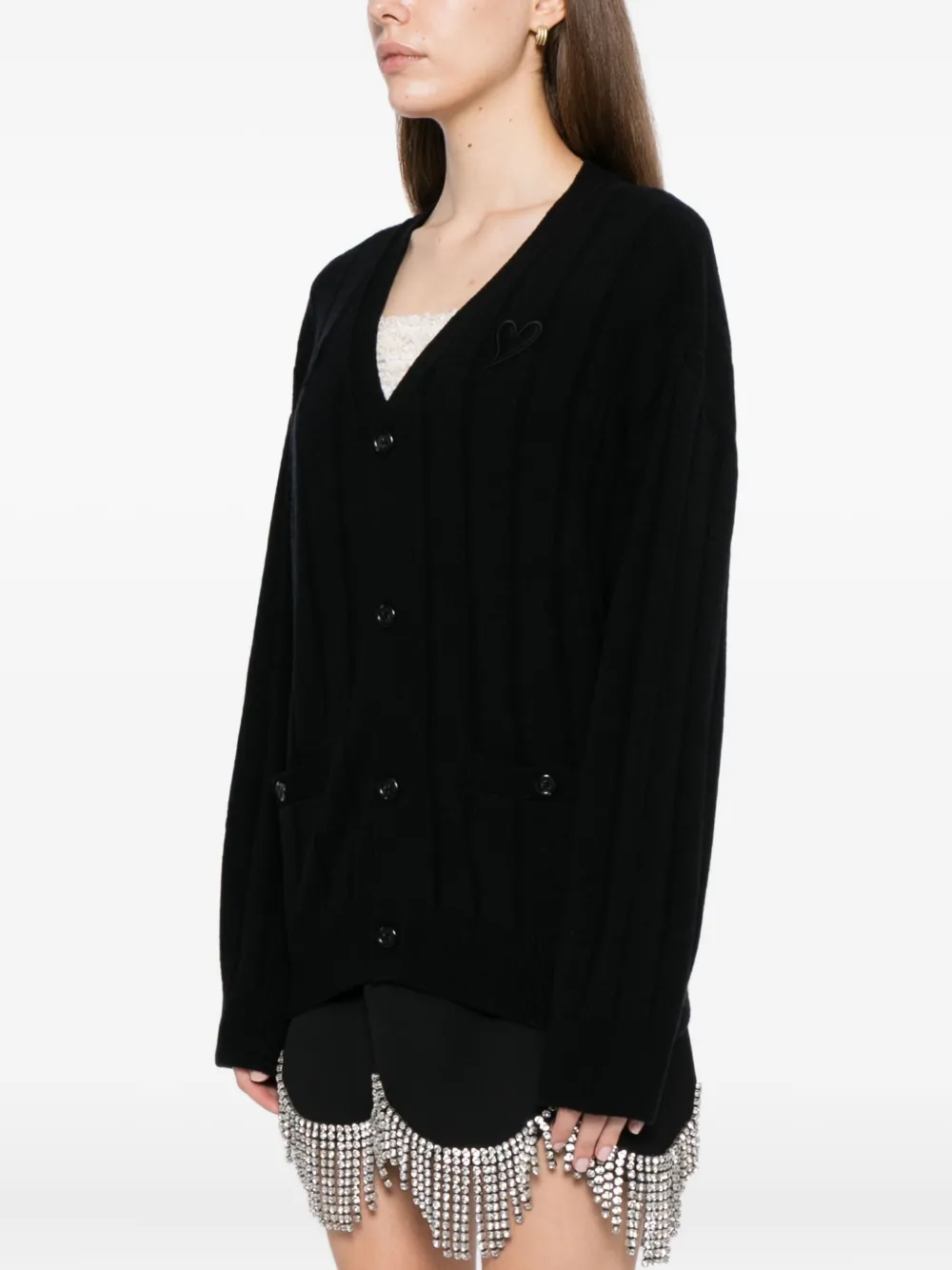  Kimhekim Heart-patch V-neck Cardigan - Black 