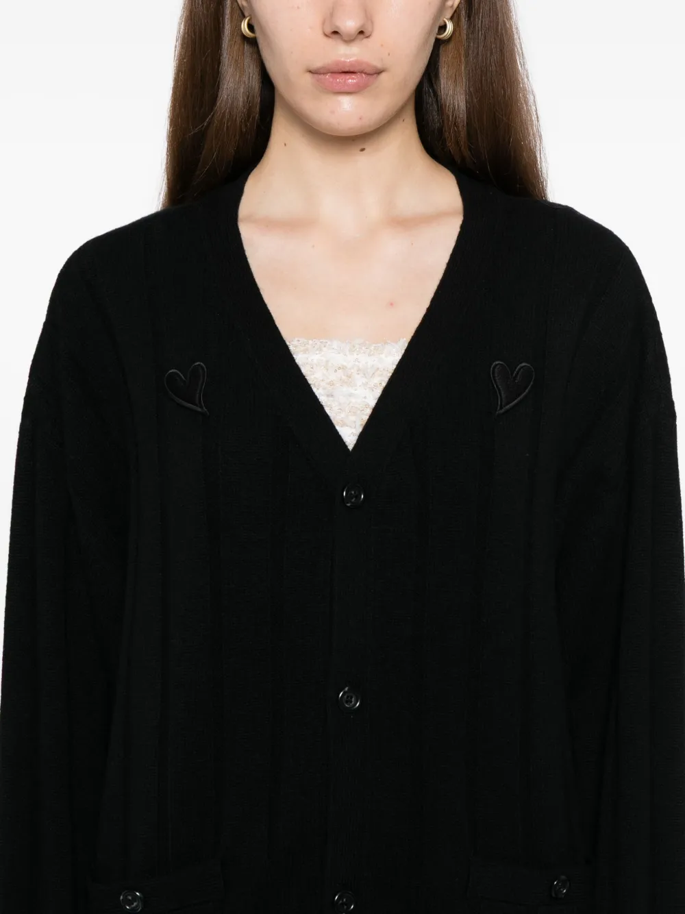 Kimhekim Vest met V-hals en hartpatch Zwart